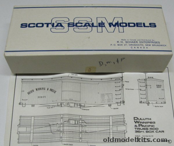 Scotia Scale Models 1/87 36' Truss Rod Single Door Wood Box Car - Duluth Winnipeg & Pacific - Wood HO Craftsman Kit, 8107 plastic model kit